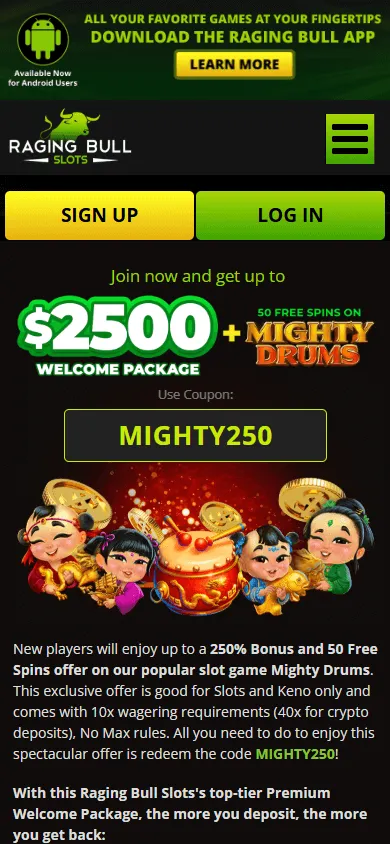 Raging Bull Casino promotions on mobile