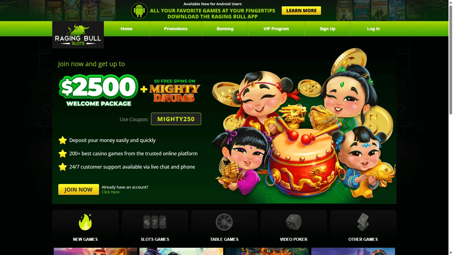 Raging Bull Casino RTG games on desktop
